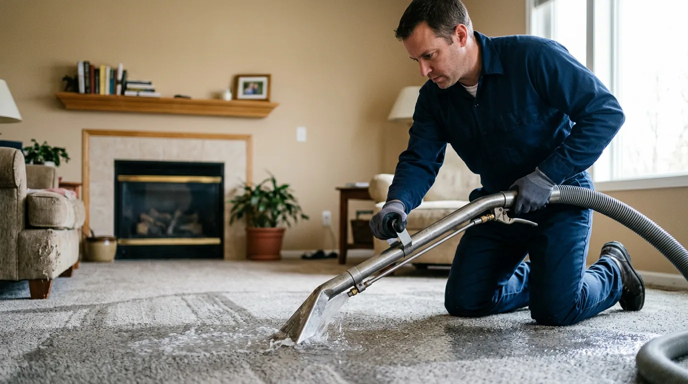 Water damage restoration technician working near Waukau, WI
